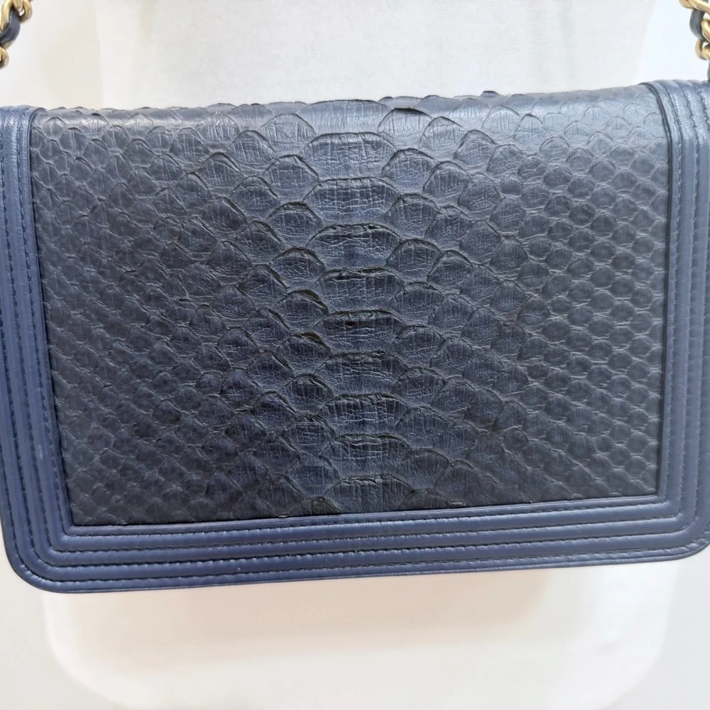 CHANEL O-Mini Boy Bag Python Exotic Leather Gold CC Lock Wallet on chain
